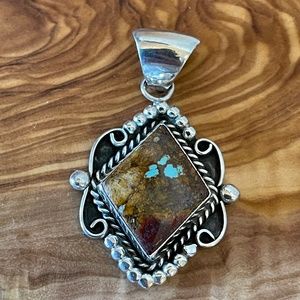 RAY BENNETT NAVAJO STERLING SILVER PILOT MOUNTAIN BROWN TURQUOISE PENDANT